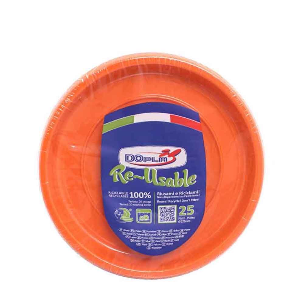 ASSIETTES PLATES Réutilisable Ø22cm X25 - Orange - DOPLA